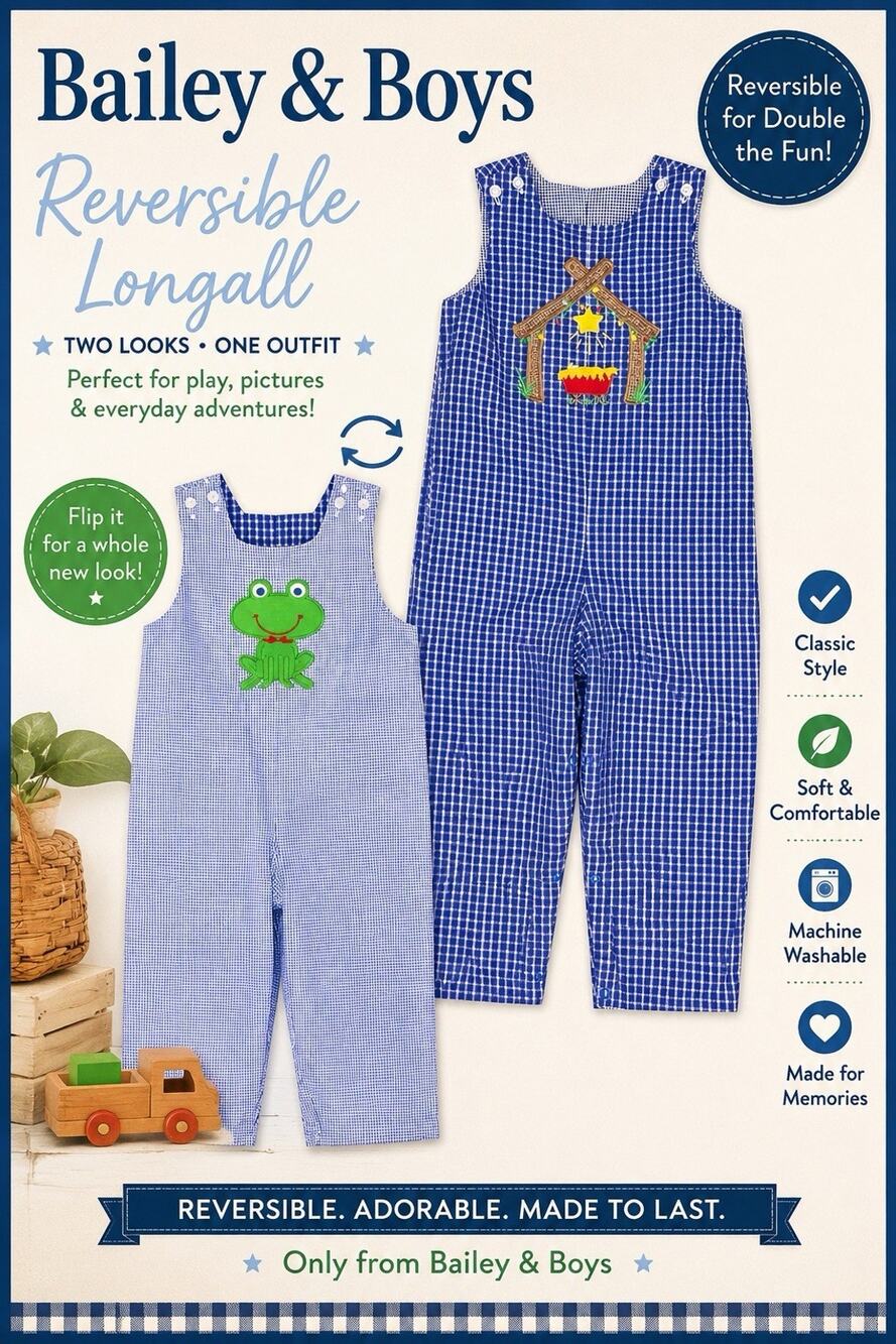 Vintage the bailey & boys one piece longall reversible 3T Nativity & Frog
